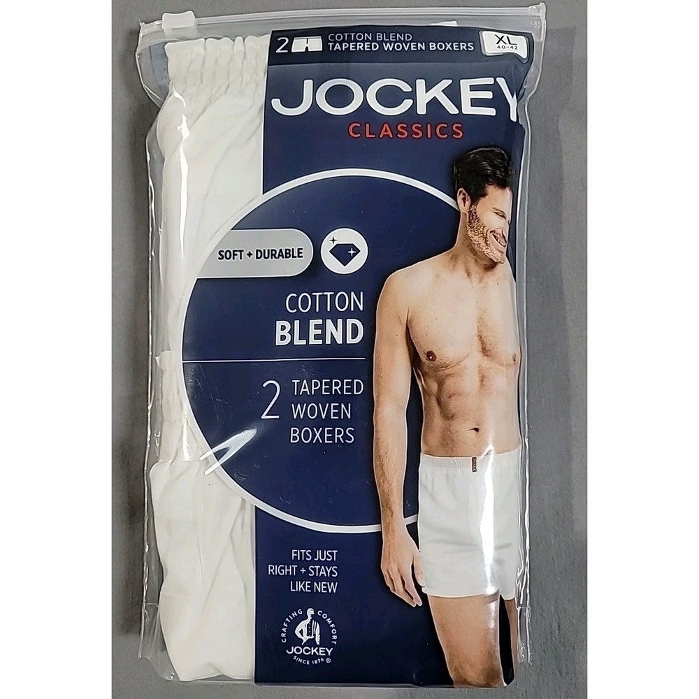 2 Pack Jockey XL(40-42)‎ Classics Tapered Woven Boxers Underwear Men White